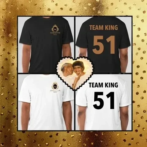 Front and back of the black Team King 51 T-shirt